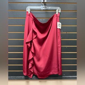 Anne Klein Dark Red Ruffle Satin Skirt NWT Size 14 $79